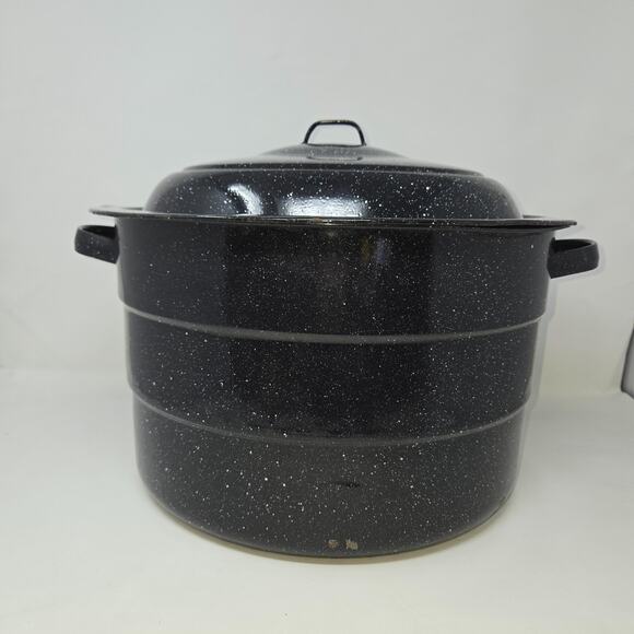 Unbranded Other - Graniteware Canning Pot 12" W x 8" H 20 Quart 4 Canning Racks Black Speckled
